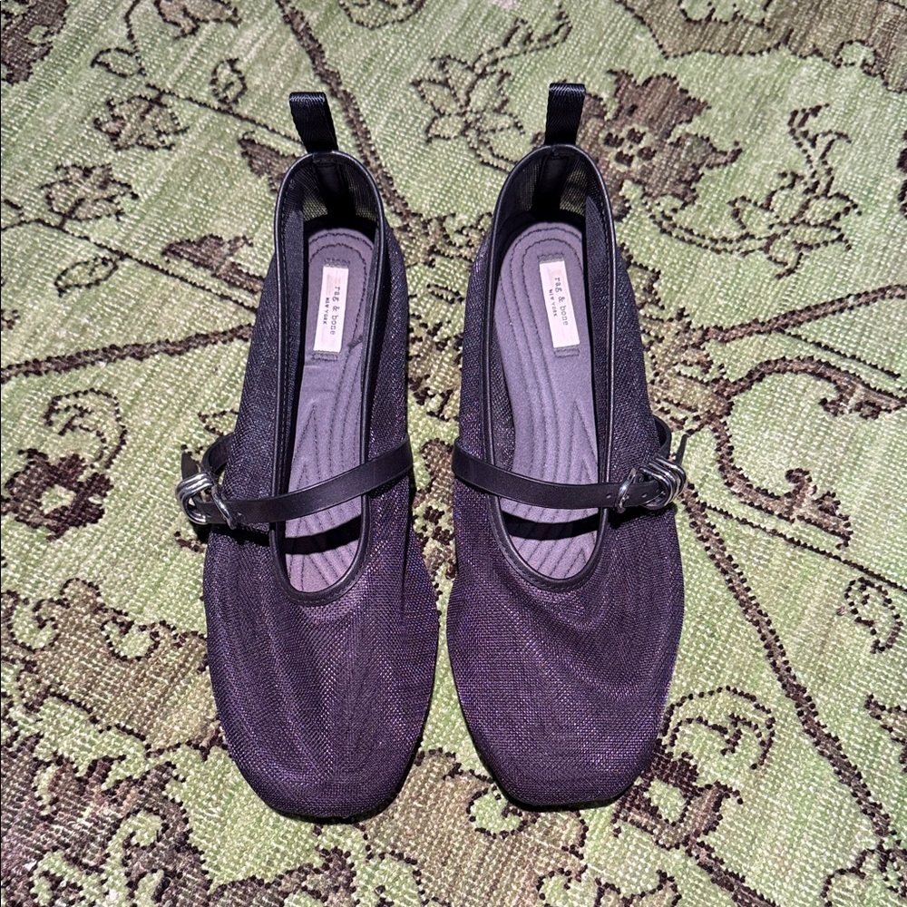 rag & bone Black Mesh Mary Jane Flats Sz39